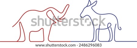 Political Donkey And Elephant Icons, linear art, Republican vs Democrat, Election Day, vote