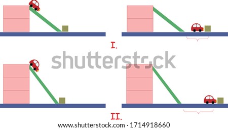 Vector Illustration of a Toy Car and Plank Experiment for Science Online Education, A Car on Plank to Demonstrate Acceleration Concept