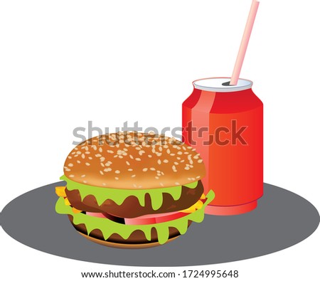 Vector Illustration of Junk Food, Hamburger and Coke