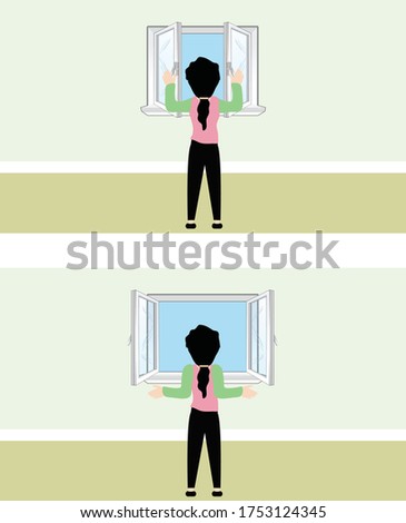 Vector Illustration of Opening and Closing a Window, Character Set for the Animation Education