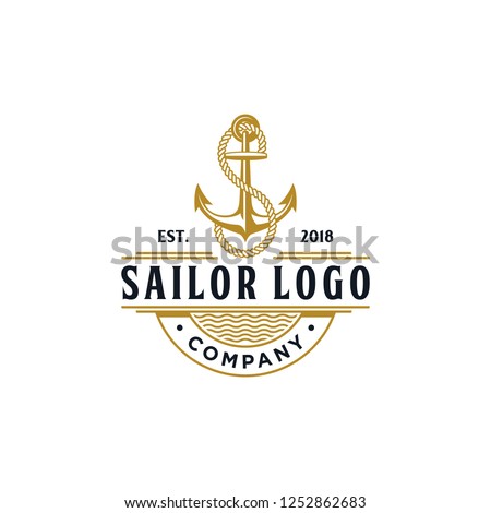 Classic Vintage Retro Country Emblem Anchor S rope for Sailor logo Typography with initial letter S in rope for Logo design inspiration