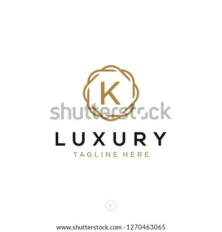 Luxurious minimalist elegant sophisticated Initial K letters geometric rounded hexagonal badge logo design vector with line art style in gold colors for hotel, boutique, jewelry, restaurant or company