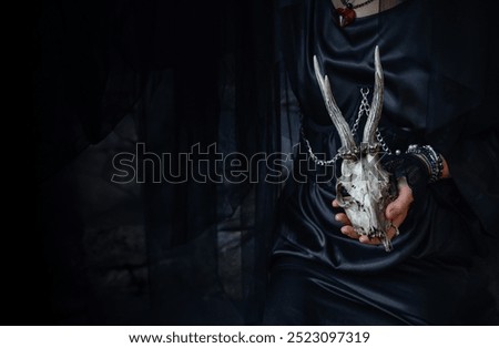 Similar – Image, Stock Photo Witch in black dress in dark forest