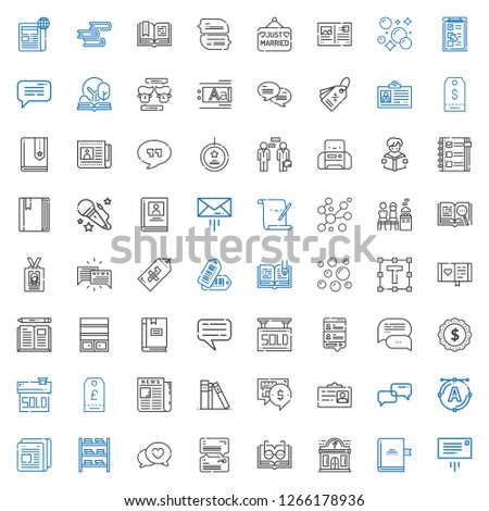 text icons set. Collection of text with message, book, night club, open book, chat, bookshelf, newspaper, font, conversation, id card, library. Editable and scalable text icons.
