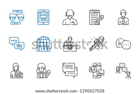 live icons set. Collection of live with chat, news reporter, journalist, news report. Editable and scalable live icons.