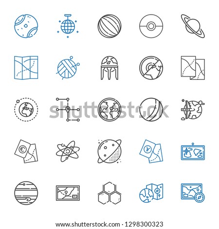 sphere icons set. Collection of sphere with map, worldwide, molecule, jupiter, planet, atom, ball, globe, earth, earth globe, saturn, pokeball. Editable and scalable sphere icons.