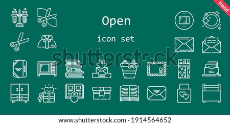 open icon set. line icon style. open related icons such as gift, package, wedding gift, book, closet, filing cabinet, scissors, envelope, folder, books, tubes, dishwashing, toolbox, email