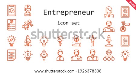 entrepreneur icon set. line icon style. entrepreneur related icons such as clerk, task, idea, startup, unicycle, man, businesswoman, businessman, tasks