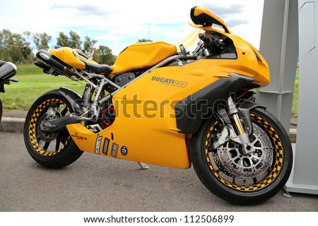 KIEV - SEPTEMBER 7: Yellow Ducati 999 motorcycle at yearly automotive-show \