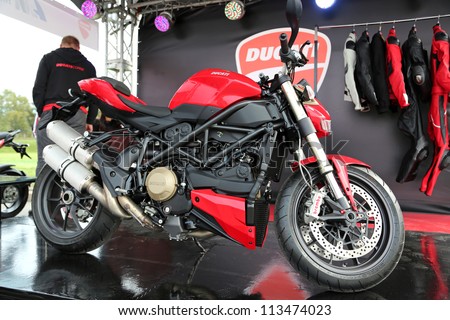KIEV - SEPTEMBER 7: Red Ducati motorcycle at yearly automotive-show \