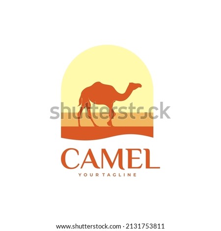 camel silhouette logo design. camel with desert vector illustration
