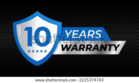 10 years warranty shield label icon badge design. blue and silver color. vector illustration eps 10