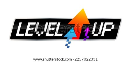level up logotype with up arrow . Typography logo design. Flat and minimalist icon design