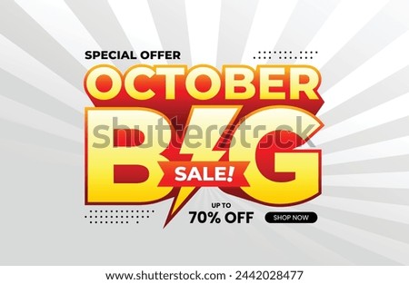 October Big Sale text with extrude effect and lightning icon. For banner, poster, header, logo, template, social media, website. Vector Illustration