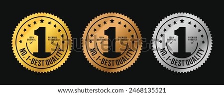 No. 1 Best Quality label, circle with silhouette of number 1 vector label in gold, bronze and silver. suitable for icon, logo, sticker, seal, badge, emblem, stamp, etc.