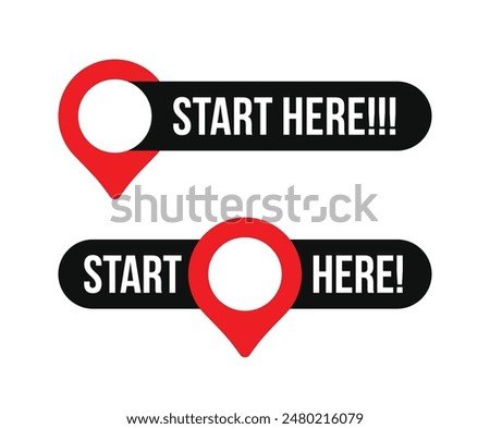 A set of start here text button with map pin icons template Isolated on white background. Vector illustration.