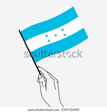 Hand holding Honduras flag in line art drawing style. Honduras hand Flag waving. Vector illustration