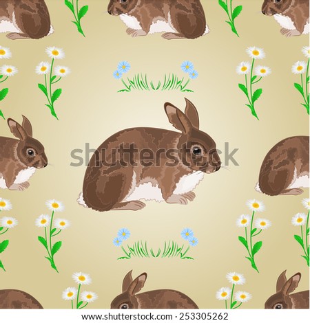 Seamless texture rabbit and spring flowers spring background vector illustration