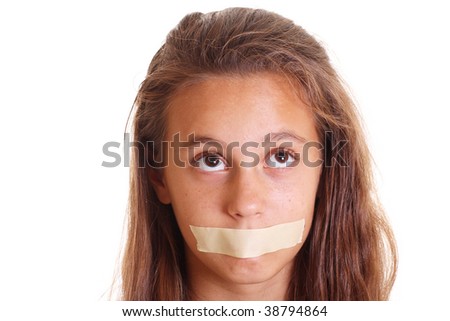 Teen Girl With Mouth Taped Isolated On White Stock Photo 38794864 ...