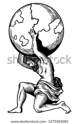 Mythology idols Atlas - vector illustration - Out line