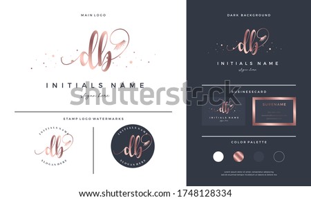 Handwriting letter DB D B Initial logo for Eyelash extension beauty. Feminine branding for makeup and cosmetic - Vector