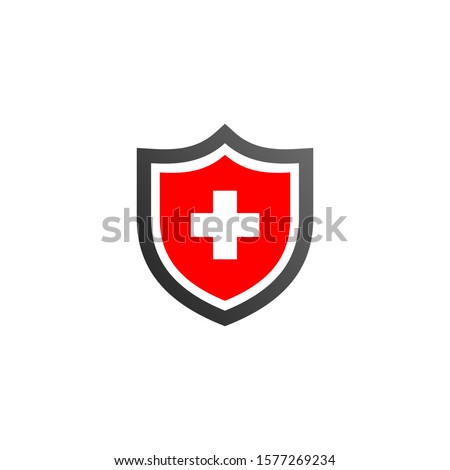 Medical cross protect shield guard logo design template vector illustration