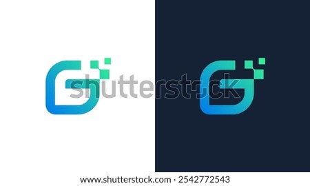 Modern letter G technology logo design template. letter G with pixels square symbol technology logo design