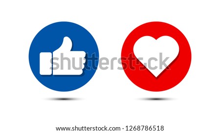 
Thumbs up and heart icon in blue and red circle, on a white background. facebook, facebook icon, social media icon, empathetic emoji reactions

