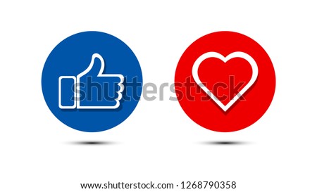 
Thumbs up and heart icon in blue red circle isolated  on a white background. facebook, facebook icon, social media icon, empathetic emoji reactions
icon. vector illustration
