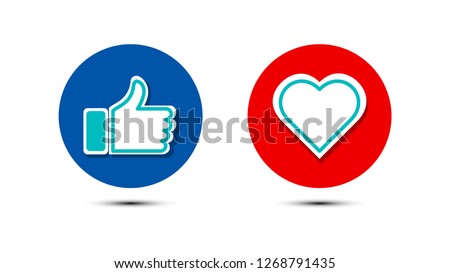 
Thumbs up and heart icon in blue and red circle isolated on a white background. facebook, facebook icon, social media icon, empathetic like emoji reactions. vector illustration

