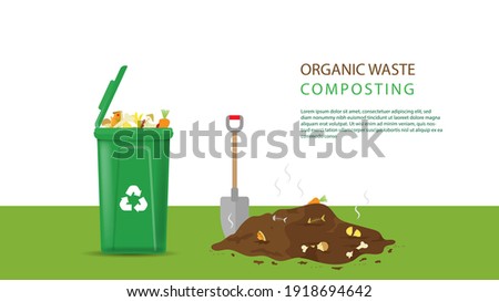 Compost illustration, compost bin  with organic waste illustration for waste composting,  waste recycling concept for compost organic waste vector illustration. 
