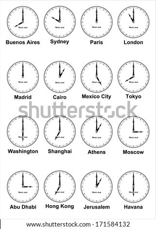 World clock, time difference in major cities