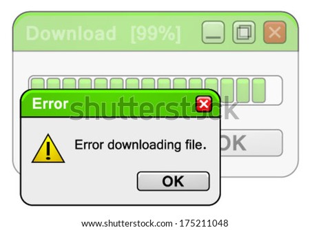 Error downloading file at 99%. vector art image illustration, isolated on white background eps10