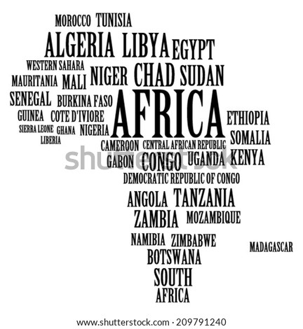 African Countries In Word Collage, Vector Art Image Illustration, Black ...