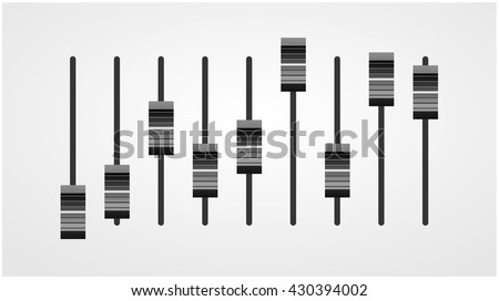 Sound adjusting recording equipment concept - music mixer control panel. dj mix console set, 9 black color slider button - realistic design, vector art image illustration isolated on white background