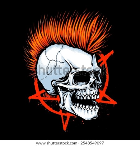 skull with mohawk haircut logo design