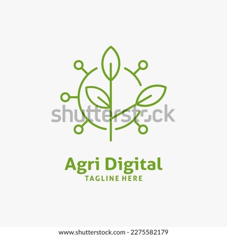 Plants and tech elements for digital agriculture logo design
