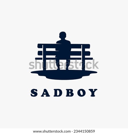 Boy sitting on bench alone for sad boy logo design