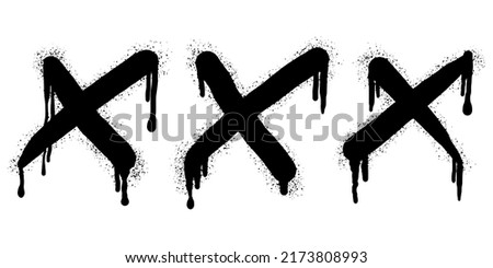 collection of Spray painted graffiti check mark in black over white. X symbol. isolated on white background. vector illustration
