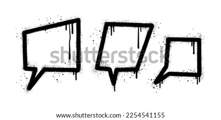 Set of Spray painted graffiti Speech bubble in black over white. bubble drip symbol.  isolated on white background. vector illustration