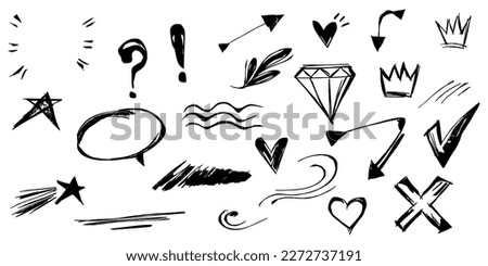 Doodle elements for concept design on set. isolated on white background. Infographic elements. emphasis, diamond, wave, wind, crown, star and scribble. vector illustration