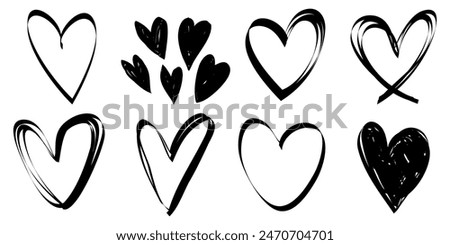 Doodle hearts on set. hand drawn style. love symbol. vector illustration