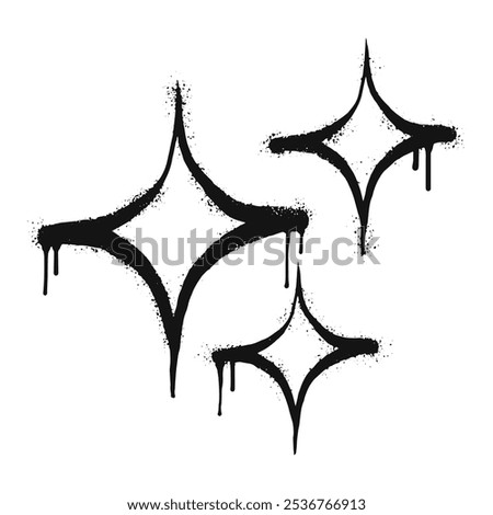 Spray painted graffiti sparkle icon. black over white. stars sparkle drip symbol. isolated on white background. vector illustration