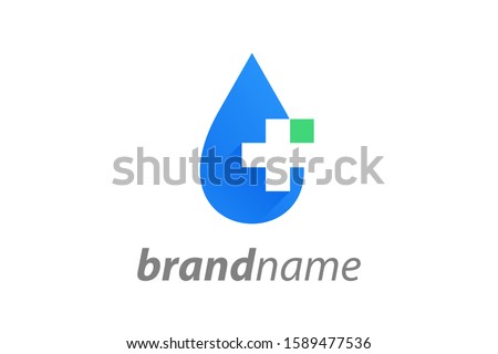 Minimalist logo design cross with water drop, this logo recommended for company related medical.
