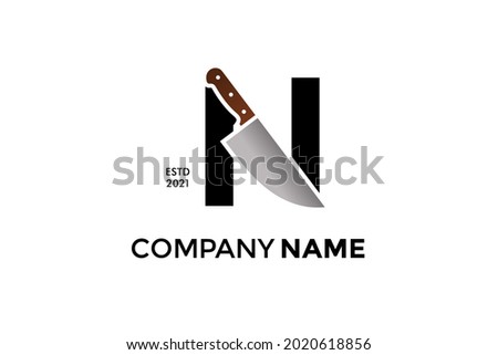 Bold and Strong illustration logo design Initial N combining with cooking knife. Logo can work as well in a small size and black white color. Stock fotó © 
