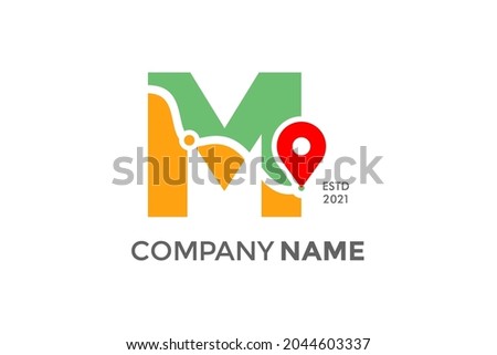 Simple and Modern illustration logo design initial M Pin Location.