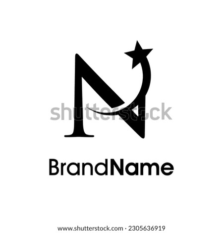 Simple and Elegant Illustration logo design Initial N Combine with flying star in black color. Logo good for your any industry and logo can work as well in small size. Stock fotó © 