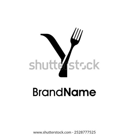 Simple and Unique illustration logo design initial Y combine with fork. Logo recommended for business related Beverages, Restaurant, Cafe and Food.