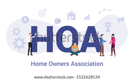 hoa home owners association concept with big word or text and team people with modern flat style - vector