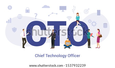 cto chief technology officer concept with big word or text and team people with modern flat style - vector